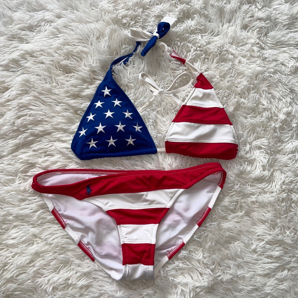 Polo by Ralph Lauren Red White and Blue American Flag Triangle Bikini